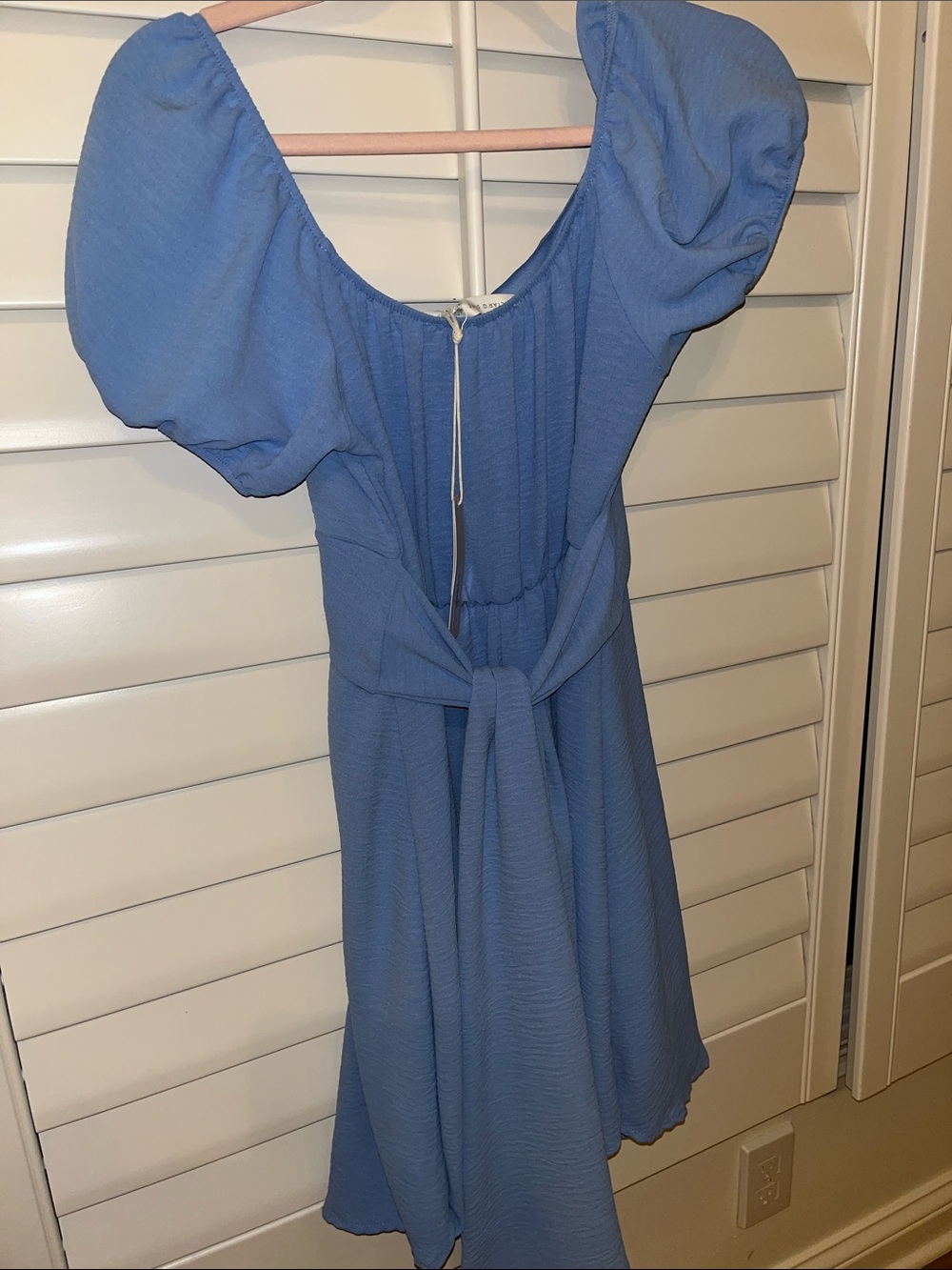 Altar'd State Slate Blue Puff-Sleeve Mini Dress